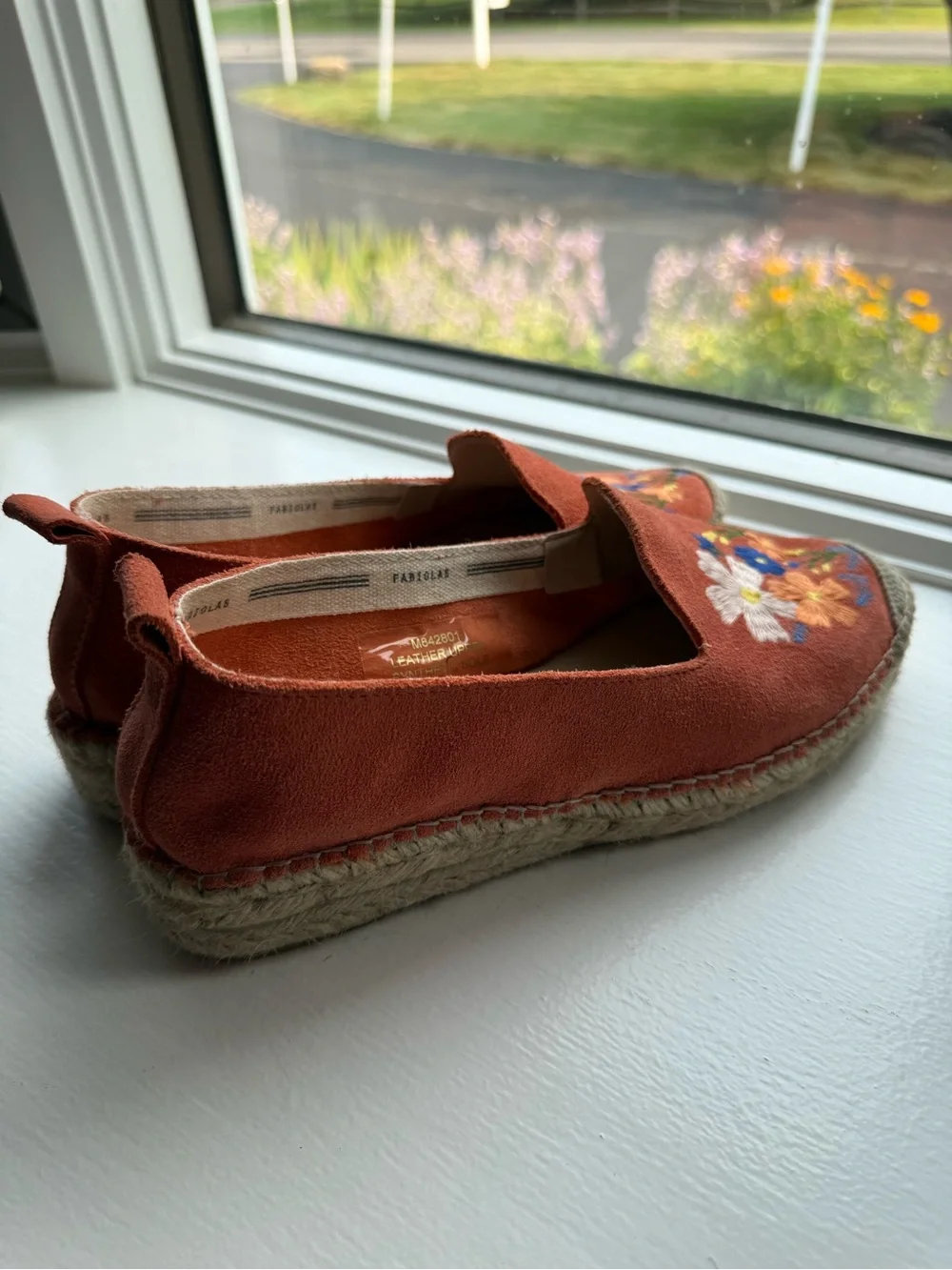 Light Red Floral Embroidered Slip-On Espadrilles